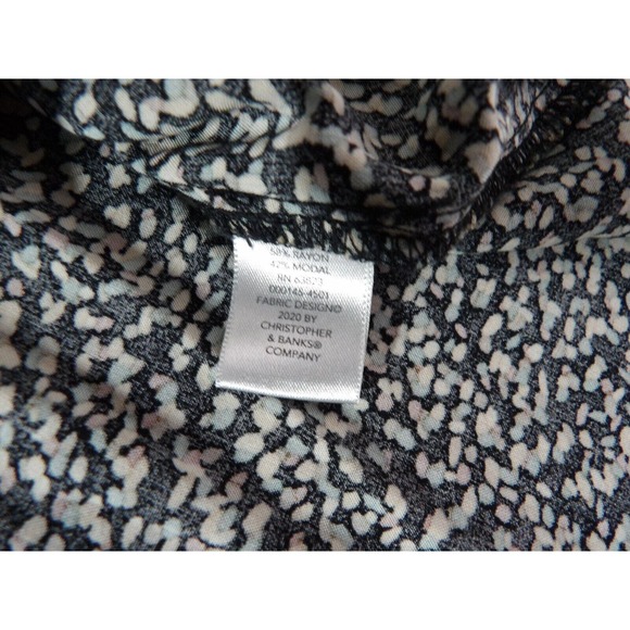 CJ Banks 1X Top Blouse Confetti Print Colorful Button Up Black Office Career - Picture 10 of 10